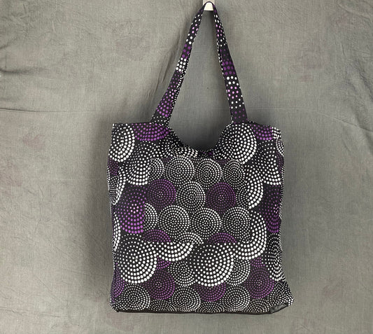 Tote Bag / Jutebeutel/ Jute bag / Handtasche mit Reißverschluss + Lederboden + langen Henkeln aus afrikanischem Stoff Ghana Kitenge Batik