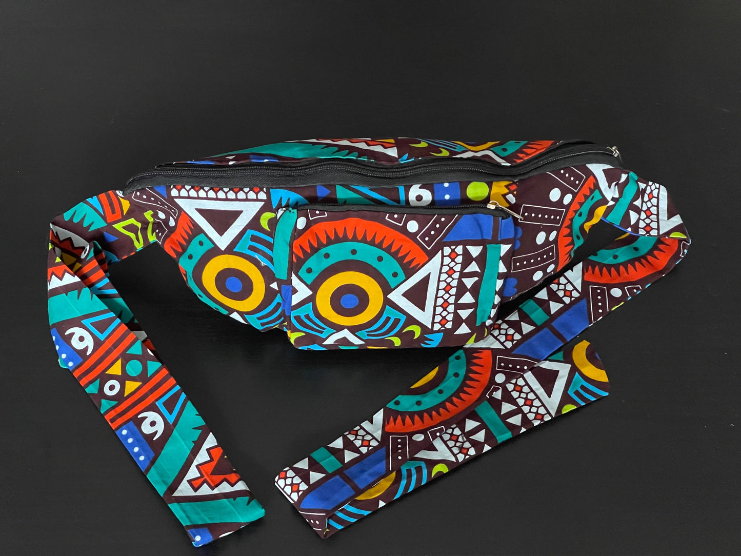 Bauchtasche aus ghanaischem Stoff zum Binden - Hüfttasche Gürteltasche Bumbag Waistbag Festivaltasche Konzert afrikanisch Kitenge Waxprint