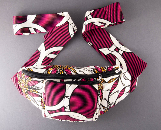 große, gepolsterte Bauchtasche aus ghanaischem Stoff zum Binden - Hüfttasche Gürteltasche Bumbag Waistbag Festivaltasche Konzert afrikanisch
