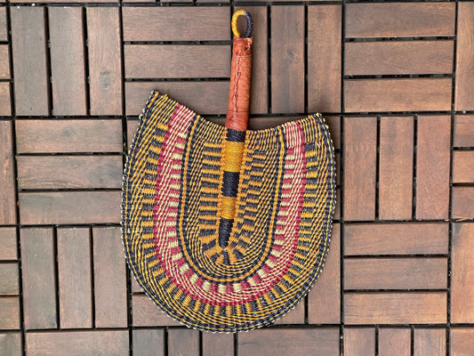 handgewebter Strohfächer - Bolga Basket - afrikanischer Fan /Fächer, bunt, aus Bolgatanga/ Ghana; Deko / Wandbehang - fair