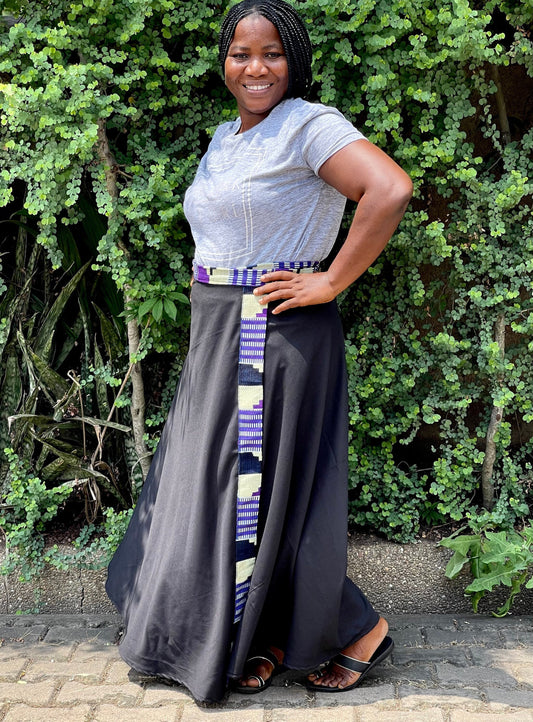 eleganter Wickelrock/ langer Rock aus Baumwolle und Kente  -Ghana Afrika handgewebt afrikanischer Stoff, onesize, gebunden