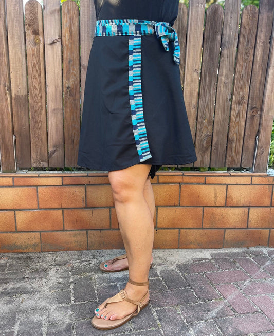 kurzer, sommerlicher Wickelrock/ kurzer Rock aus Baumwolle und Kente  - Ghana Afrika handgewebt afrikanischer Stoff, onesize, gebunden